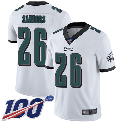 Eagles #26 Miles Sanders White Men's Stitched Football 100th Season Vapor Limited Jersey