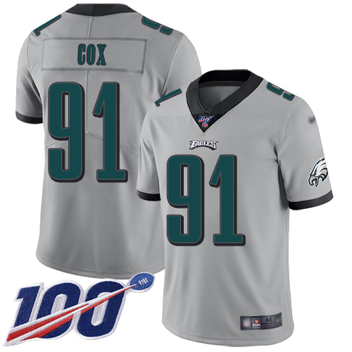 Eagles #91 Fletcher Cox Silver Men's Stitched Football Limited Inverted Legend 100th Season Jersey