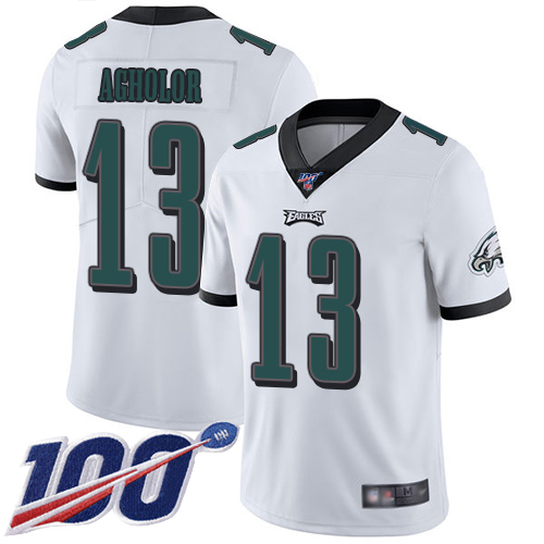 Eagles #13 Nelson Agholor White Men's Stitched Football 100th Season Vapor Limited Jersey