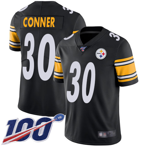Steelers #30 James Conner Black Team Color Men's Stitched Football 100th Season Vapor Limited Jersey