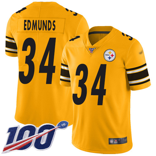 Steelers #34 Terrell Edmunds Gold Men's Stitched Football Limited Inverted Legend 100th Season Jersey