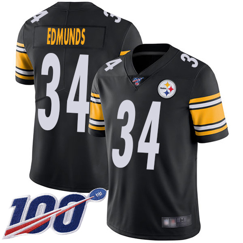 Steelers #34 Terrell Edmunds Black Team Color Men's Stitched Football 100th Season Vapor Limited Jersey