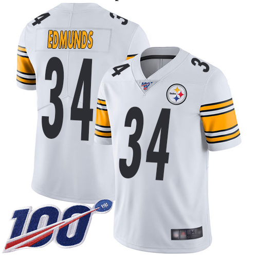 Steelers #34 Terrell Edmunds White Men's Stitched Football 100th Season Vapor Limited Jersey