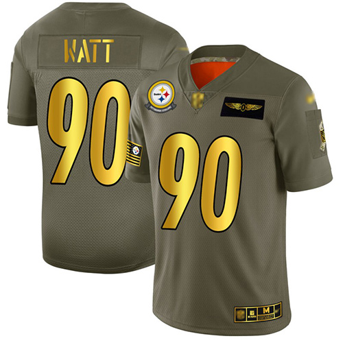 Steelers #90 T. J. Watt Camo/Gold Men's Stitched Football Limited 2019 Salute To Service Jersey