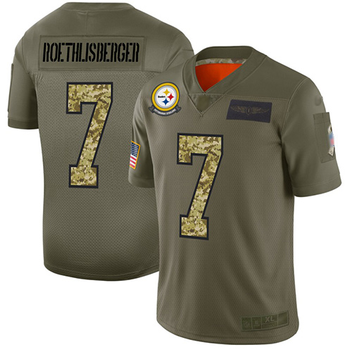 Steelers #7 Ben Roethlisberger Olive/Camo Men's Stitched Football Limited 2019 Salute To Service Jersey