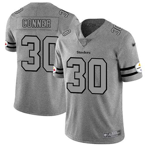 Steelers #30 James Conner Gray Men's Stitched Football Limited Team Logo Gridiron Jersey