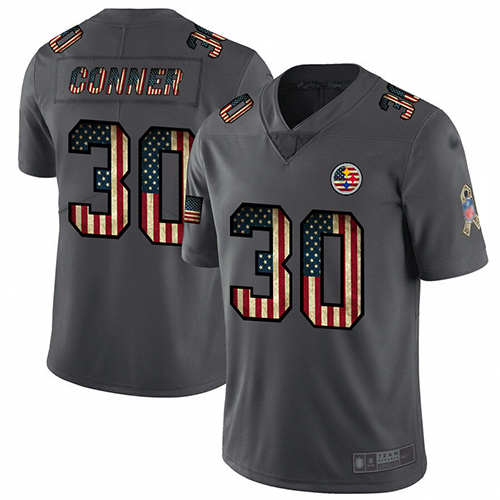 Steelers #30 James Conner Carbon Black Men's Stitched Football Limited Retro Flag Jersey
