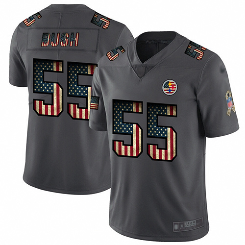 Steelers #55 Devin Bush Carbon Black Men's Stitched Football Limited Retro Flag Jersey