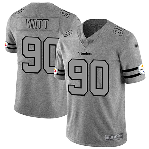 Steelers #90 T. J. Watt Gray Men's Stitched Football Limited Team Logo Gridiron Jersey