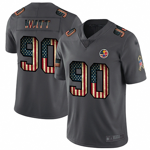Steelers #90 T. J. Watt Carbon Black Men's Stitched Football Limited Retro Flag Jersey
