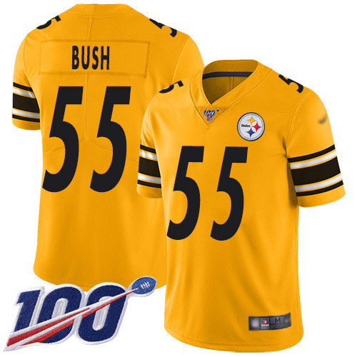 Steelers #55 Devin Bush Gold Men's Stitched Football Limited Inverted Legend 100th Season Jersey