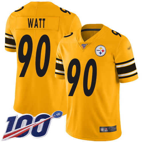 Steelers #90 T. J. Watt Gold Men's Stitched Football Limited Inverted Legend 100th Season Jersey