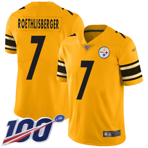 Steelers #7 Ben Roethlisberger Gold Men's Stitched Football Limited Inverted Legend 100th Season Jersey