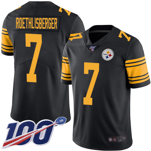 Steelers #7 Ben Roethlisberger Black Men's Stitched Football Limited Rush 100th Season Jersey