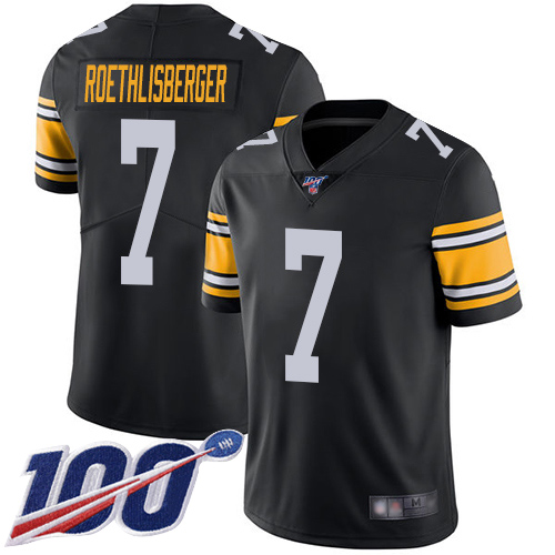 Steelers #7 Ben Roethlisberger Black Alternate Men's Stitched Football 100th Season Vapor Limited Jersey