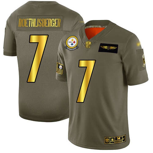 Steelers #7 Ben Roethlisberger Camo/Gold Men's Stitched Football Limited 2019 Salute To Service Jersey