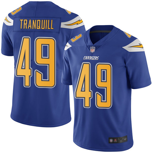 Chargers #49 Drue Tranquill Electric Blue Men's Stitched Football Limited Rush Jersey
