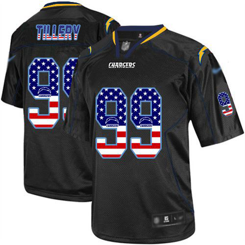 Chargers #99 Jerry Tillery Black Men's Stitched Football Elite USA Flag Fashion Jersey