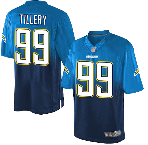 Chargers #99 Jerry Tillery Electric Blue/Navy Blue Men's Stitched Football Elite Fadeaway Fashion Jersey