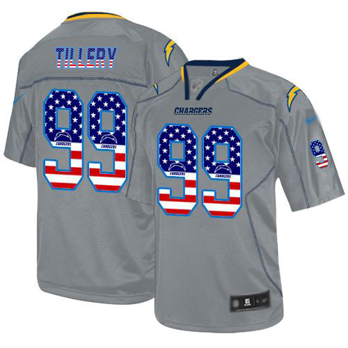 Chargers #99 Jerry Tillery Lights Out Grey Men's Stitched Football Elite USA Flag Fashion Jersey
