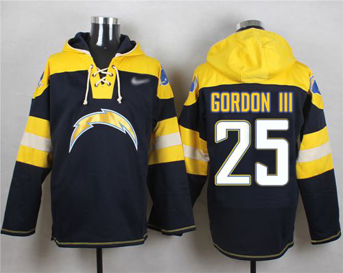 Chargers #25 Melvin Gordon III Navy Blue Player Pullover Football Hoodie