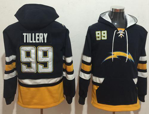 Chargers #99 Jerry Tillery Navy Blue/Gold Name & Number Pullover Football Hoodie