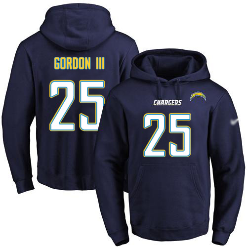 Chargers #25 Melvin Gordon III Navy Blue Name & Number Pullover Football Hoodie