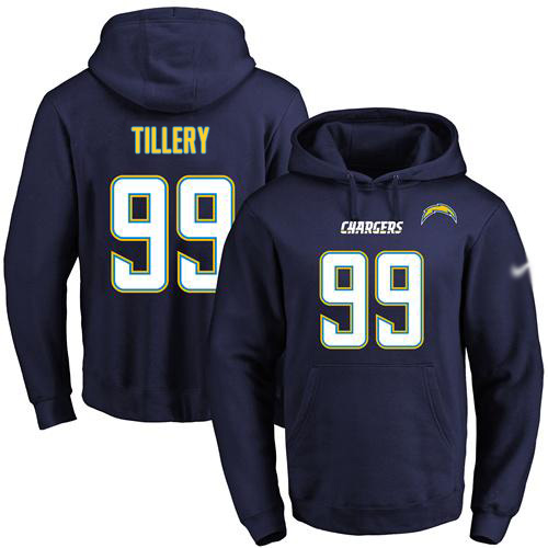 Chargers #99 Jerry Tillery Navy Blue Name & Number Pullover Football Hoodie