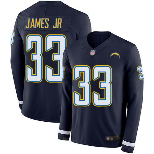 Chargers #33 Derwin James Jr Navy Blue Team Color Men's Stitched Football Limited Therma Long Sleeve Jersey