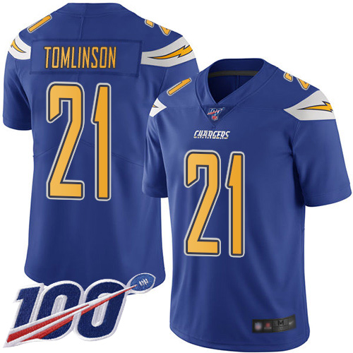 Chargers #21 LaDainian Tomlinson Electric Blue Men's Stitched Football Limited Rush 100th Season Jersey