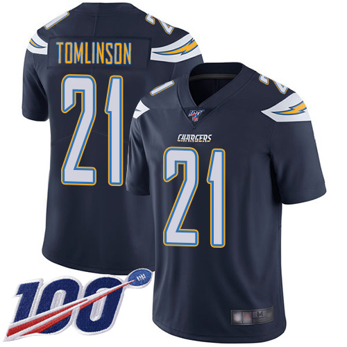 Chargers #21 LaDainian Tomlinson Navy Blue Team Color Men's Stitched Football 100th Season Vapor Limited Jersey