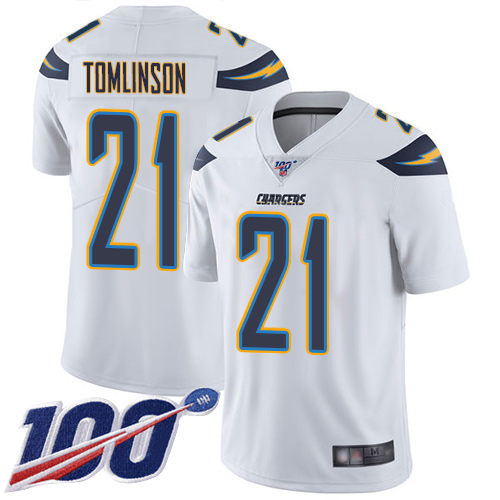 Chargers #21 LaDainian Tomlinson White Men's Stitched Football 100th Season Vapor Limited Jersey