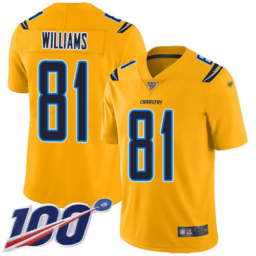 Chargers #81 Mike Williams Gold Men's Stitched Football Limited Inverted Legend 100th Season Jersey