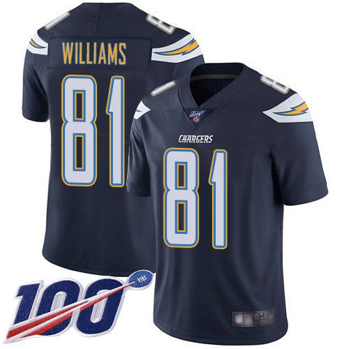 Chargers #81 Mike Williams Navy Blue Team Color Men's Stitched Football 100th Season Vapor Limited Jersey