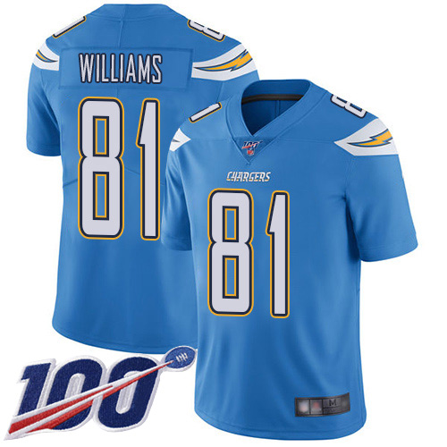 Chargers #81 Mike Williams Electric Blue Alternate Men's Stitched Football 100th Season Vapor Limited Jersey