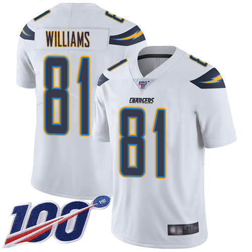 Chargers #81 Mike Williams White Men's Stitched Football 100th Season Vapor Limited Jersey