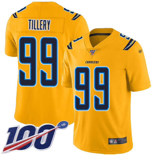 Chargers #99 Jerry Tillery Gold Men's Stitched Football Limited Inverted Legend 100th Season Jersey
