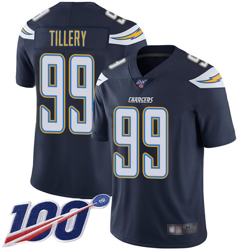 Chargers #99 Jerry Tillery Navy Blue Team Color Men's Stitched Football 100th Season Vapor Limited Jersey