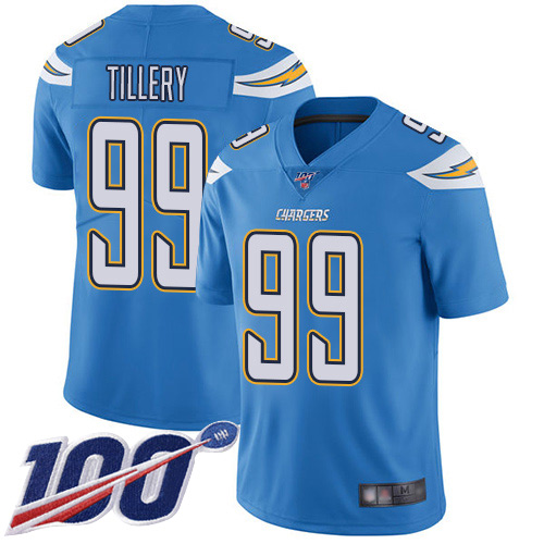 Chargers #99 Jerry Tillery Electric Blue Alternate Men's Stitched Football 100th Season Vapor Limited Jersey