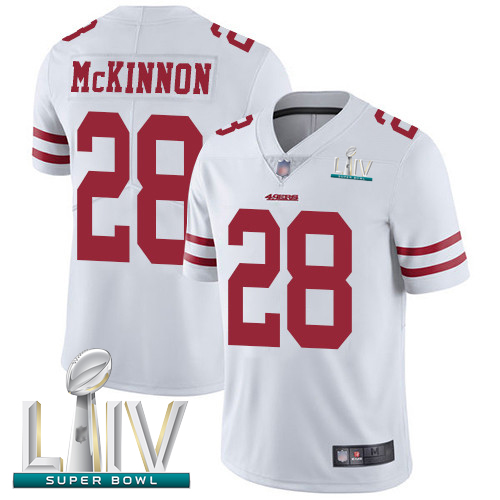 49ers #28 Jerick McKinnon White Super Bowl LIV Bound Men's Stitched Football Vapor Untouchable Limited Jersey