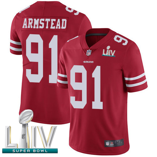 49ers #91 Arik Armstead Red Team Color Super Bowl LIV Bound Men's Stitched Football Vapor Untouchable Limited Jersey