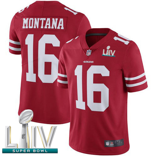 49ers #16 Joe Montana Red Team Color Super Bowl LIV Bound Men's Stitched Football Vapor Untouchable Limited Jersey