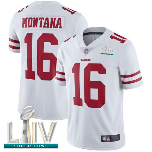 49ers #16 Joe Montana White Super Bowl LIV Bound Men's Stitched Football Vapor Untouchable Limited Jersey