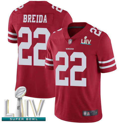 49ers #22 Matt Breida Red Team Color Super Bowl LIV Bound Men's Stitched Football Vapor Untouchable Limited Jersey