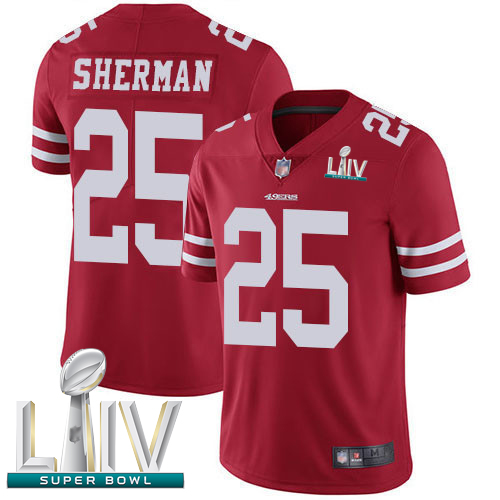 49ers #25 Richard Sherman Red Team Color Super Bowl LIV Bound Men's Stitched Football Vapor Untouchable Limited Jersey