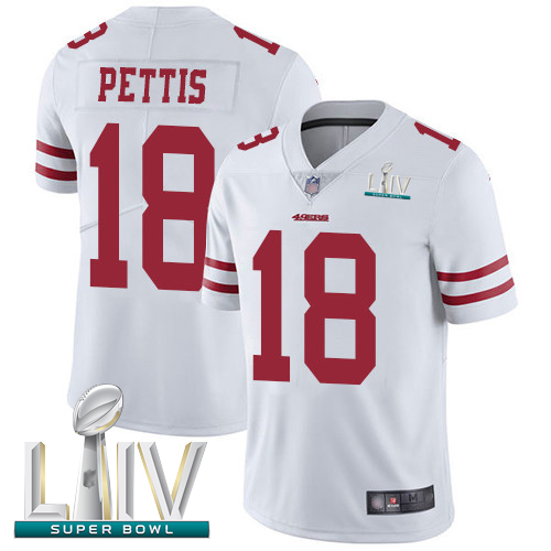 49ers #18 Dante Pettis White Super Bowl LIV Bound Men's Stitched Football Vapor Untouchable Limited Jersey