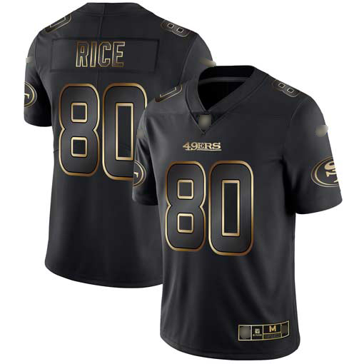 49ers #80 Jerry Rice Black/Gold Men's Stitched Football Vapor Untouchable Limited Jersey