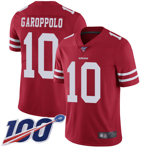 49ers #10 Jimmy Garoppolo Red Team Color Men's Stitched Football 100th Season Vapor Limited Jersey 49ers #10 Jimmy Garoppolo Red Team Color Men's Stitched Football 100th Season Vapor Limited Jersey