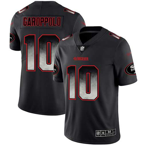49ers #10 Jimmy Garoppolo Black Men's Stitched Football Vapor Untouchable Limited Smoke Fashion Jersey