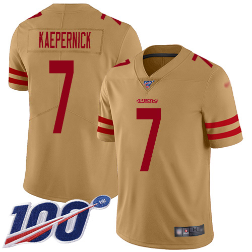 49ers #7 Colin Kaepernick Gold Men's Stitched Football Limited Inverted Legend 100th Season Jersey